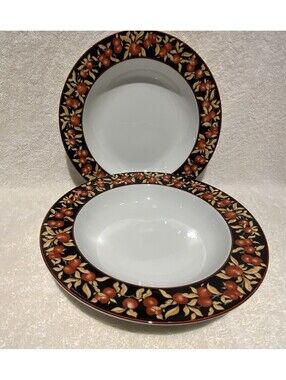 Dansk Apple Blossom Patterned Rim 9” Soup/Salad Bowls - Set of Four